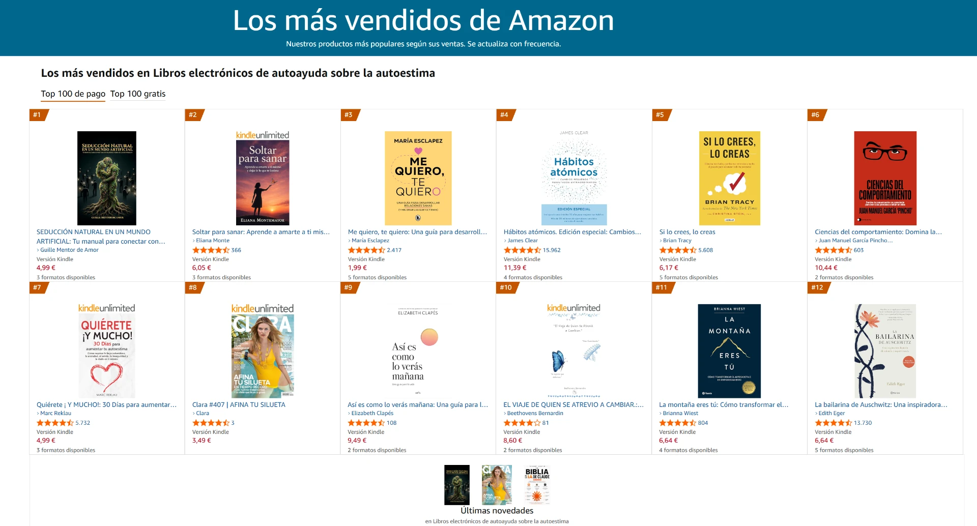 Ranking de los más vendidos de Amazon con el libro en el puesto número 1